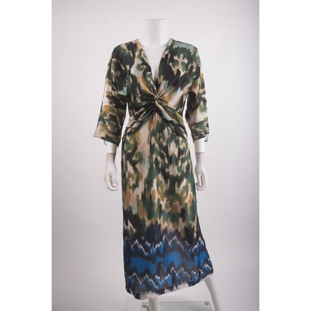 Zara Womans Tunic Dress Midi Size XS Green Blue Multicolor Printed 3080/183 NWT